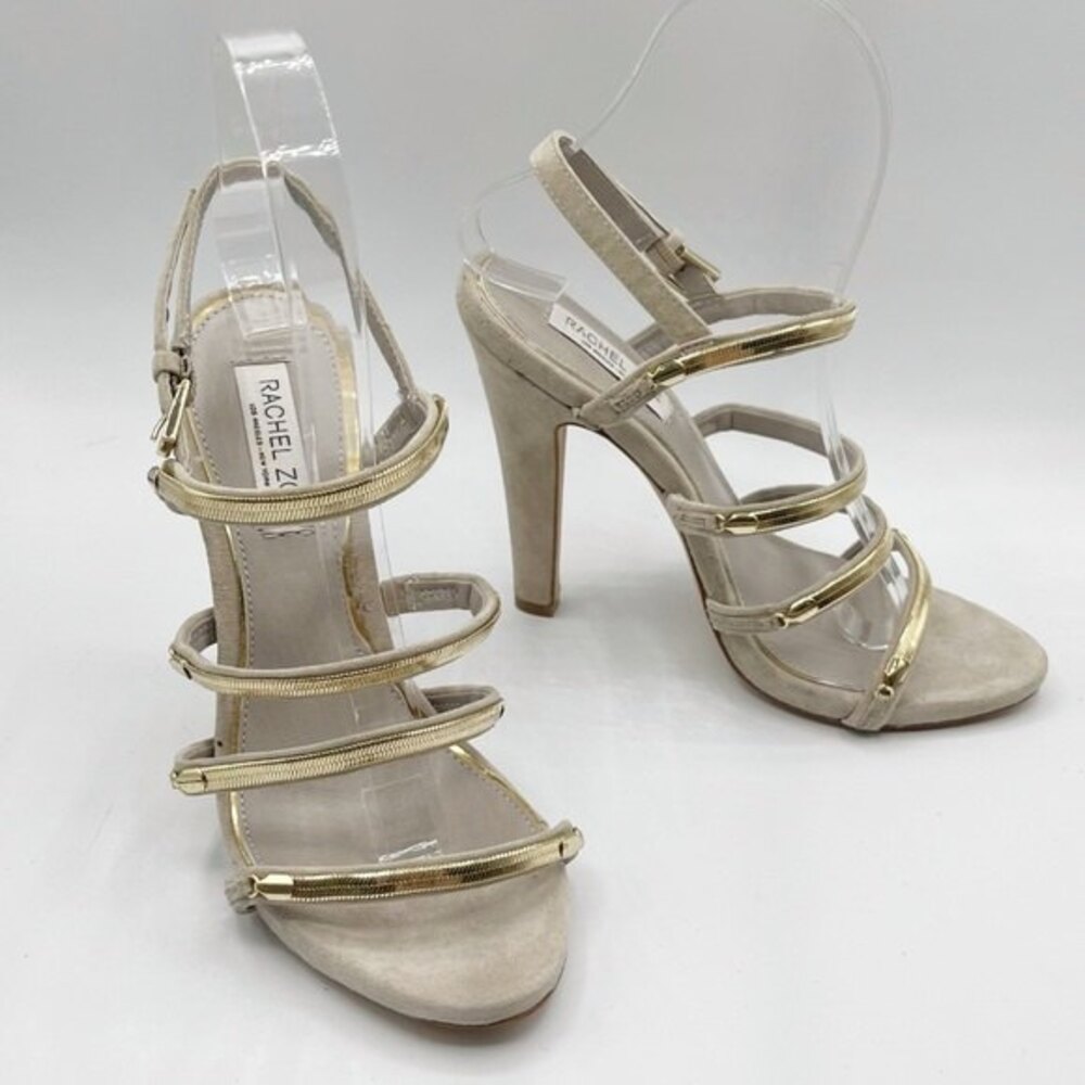 Rachel Zoe Stappy Suede Heels With Gold Accent Sandals Size 7